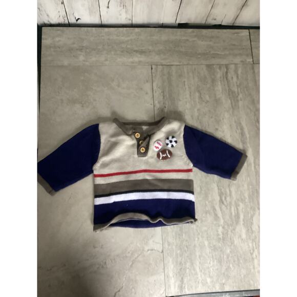 Baby Sports Themed Chunky Knit Striped NICE LONGSLEEVE Sweater L11/W10 - Picture 1 of 4